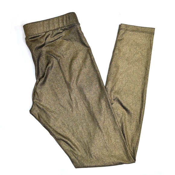 BEBE Antique Gold Metallic Shimmer Leggings Medium - Picture 6 of 7